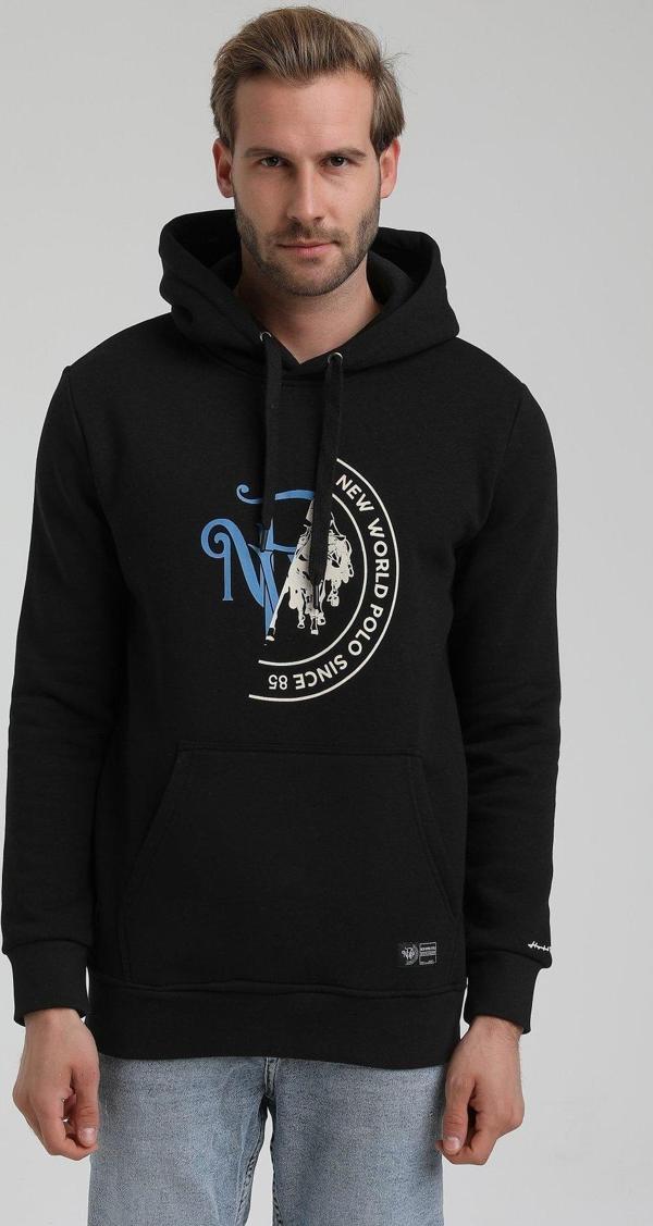 New World Polo Kapüşonlu Siyah Slim Fit Hoodie 22FWM64030 - Image 1