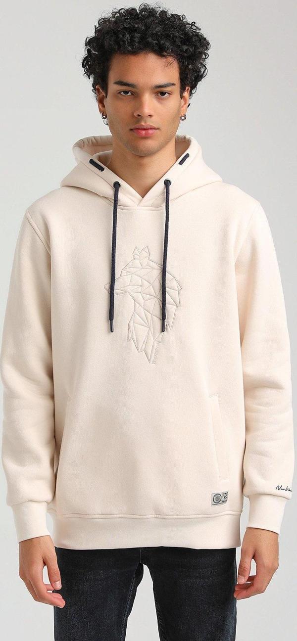 Kapüşonlu Ekru Slim Fit Hoodie 23FWM64041 - Image 1