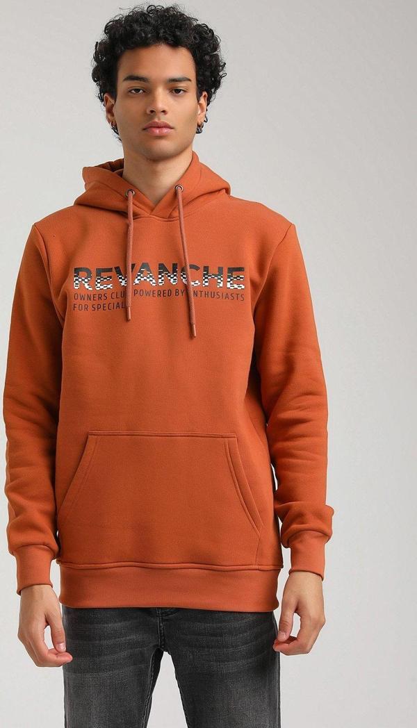 Kapüşonlu Kiremit Slim Fit Hoodie 23FWM64062 - Image 1