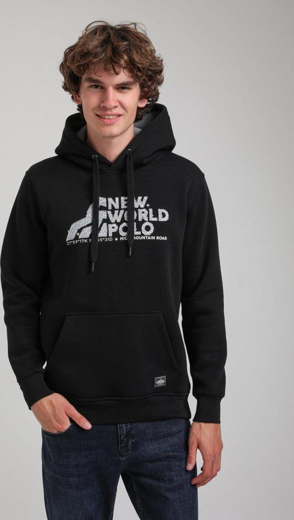 Kapüşonlu Siyah Slim Fit Hoodie 23FWM64051 - Image 1