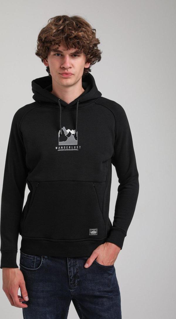 Kapüşonlu Siyah Slim Fit Hoodie 23FWM64042 - Image 1
