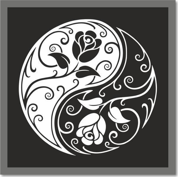 Dark Flamingo El Yapımı Ahşap Üç Boyutlu Floral Yin Ile Yang Tablo - Image 1