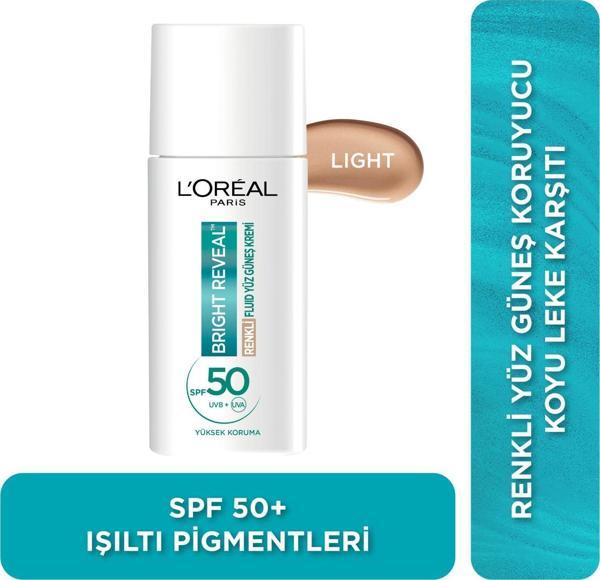 L'Oréal Paris Bright Reveal Spf 50+ Koyu Leke Karşıtı Renkli Fluid Günlük Yüz Güneş Kremi 50 ml - Light - Image 1