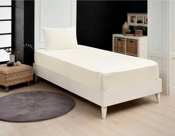 Romans Pamuklu Lastikli Penye Çarşaf Tek Kişilik Krem 100x200 cm - Image 1