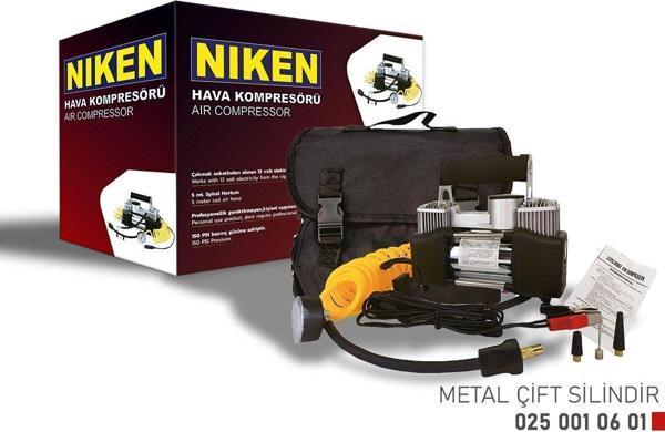 Hava kompresörü çift pistonlu metal gövde (çantalı) 12v araçlar için uyumlu Niken - Image 1