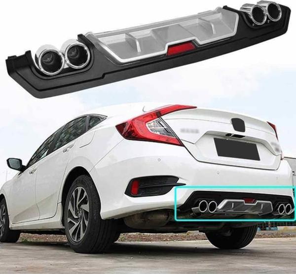 Honda Civic Fc5 4 Egzoz görünümlü difüzör gri 2016-2019 arası modeller - Image 1