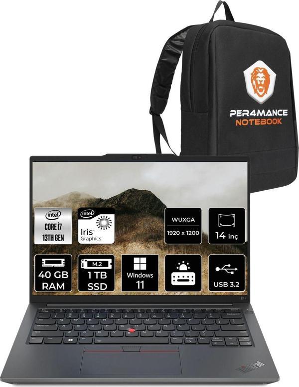 Lenovo Thinkpad E14 G5 İ7 1355U 40Gb 1Tb Ssd 14'' Wuxga W11Pro Dizüstü Bilgisayar & Per4 Çanta - Image 1