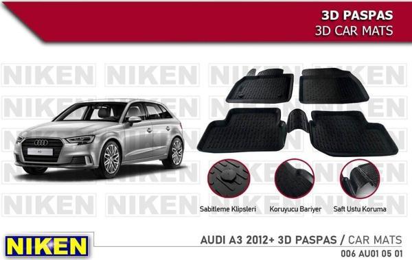 Audi A3 Hb Havuzlu 3D Paspas Niken Siyah 2013 Sonrası - Image 1
