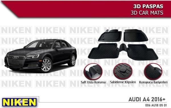 Audi A4 Havuzlu 3D Paspas Niken Siyah 2016 Sonrası - Image 1
