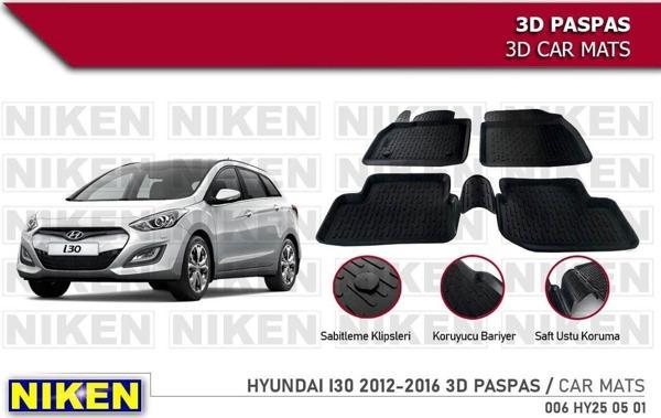 Hyundai i30 Havuzlu 3D Paspas Niken Siyah 2012-2016  Arası - Image 1