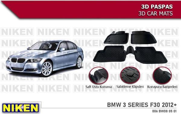 Bmw 3 Serisi F30 Havuzlu 3D Paspas Niken Siyah 2012-2018 Arası - Image 1
