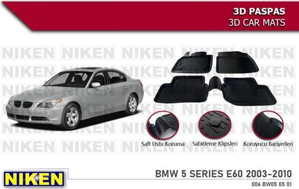 Bmw 5 Serisi E60 Havuzlu 3D Paspas Niken Siyah 2003-2010 Arası - Image 1