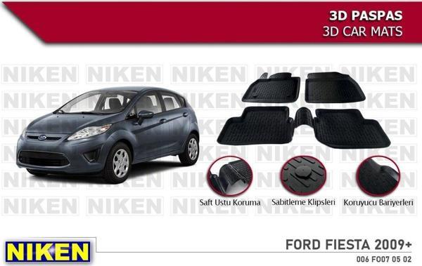 Ford Fiesta Havuzlu 3D Paspas Niken Siyah 2009+ Sonrası - Image 1