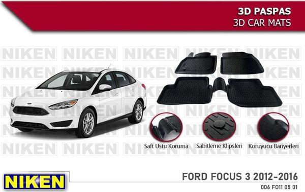Ford Focus 3 Havuzlu 3D Paspas Niken Siyah 2012-2016 Arası - Image 1