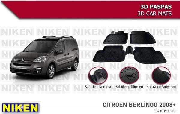 Citroen Berlingo Havuzlu 3D Paspas Niken Siyah 2008 Sonrası - Image 1