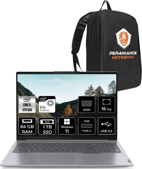 Lenovo Thinkbook 16 G6 İ5 1335U 64Gb Ddr5 1Tb Ssd 16'' Fhd+ W11P Dizüstü Bilgisayar & Per4 Çanta - Image 1