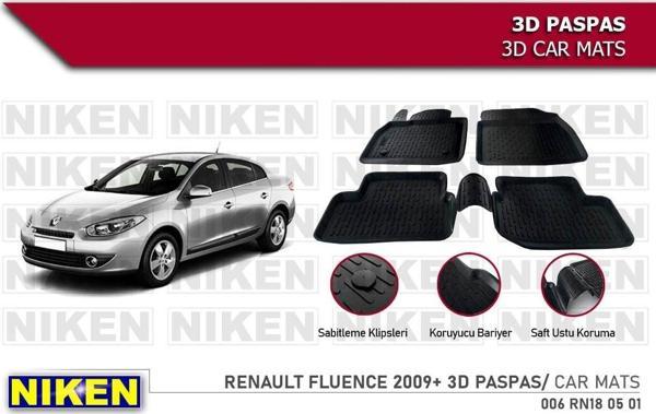 Renault Fluence Havuzlu 3D Paspas Niken Siyah 2009+ Sonrası - Image 1