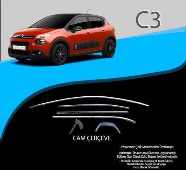Citroen C3 Uyumlu Krom Cam Çerçevesi 12 Parça 2017+ Sonrası Uyumlu - Image 1
