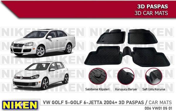 Volkswagen Golf 6 Havuzlu 3D Paspas Niken Siyah 2009+ Sonrası - Image 1