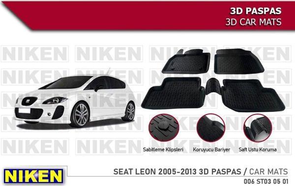 Seat Leon Havuzlu 3D Paspas Niken Siyah 2005-2012 Arası - Image 1