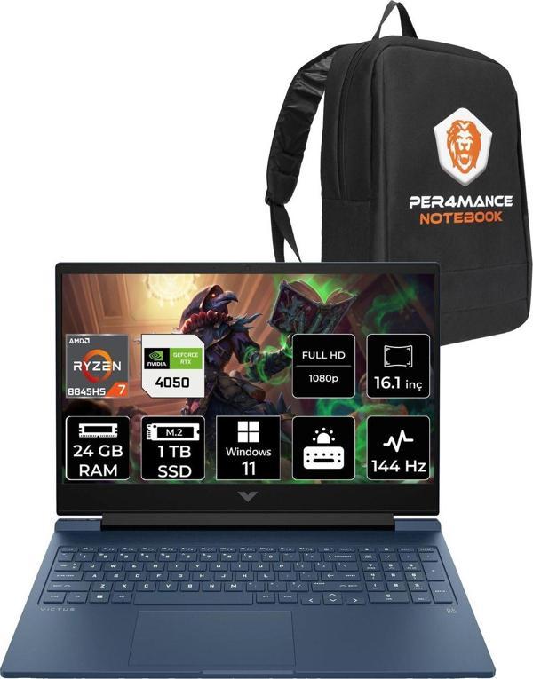 Hp Victus 16 R7 8845Hs 24Gb Ddr5 1Tb Ssd Rtx4050/6Gb 144Hz 16.1'' W11P Gaming Laptop & Per4 Çanta - Image 1