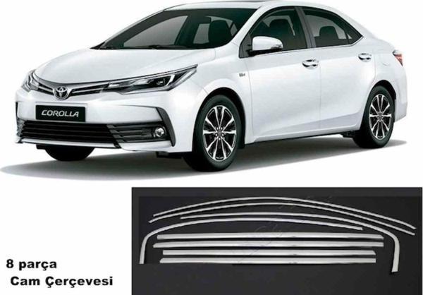 Toyota Corolla Cam Çerçevesi Kromu 8 parça Nikelajı Komple 2014-2018 araı modeller - Image 1