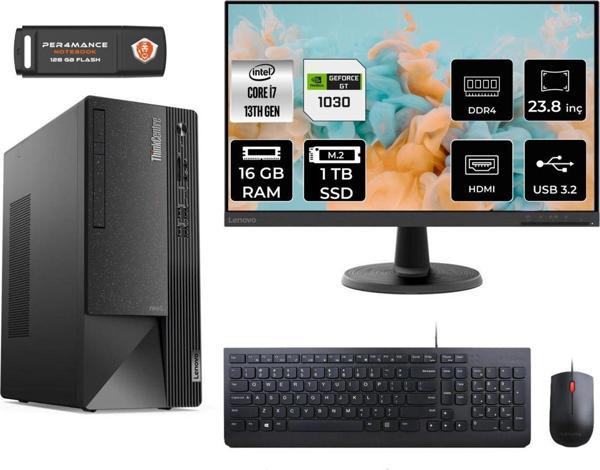 Lenovo Thinkcentre 50T İ7 13700 16Gb 1Tb Ssd Gt1030/4Gb Fdos 12Jd0008Tr Masaüstü Pc & 23.8" Monitör - Image 1
