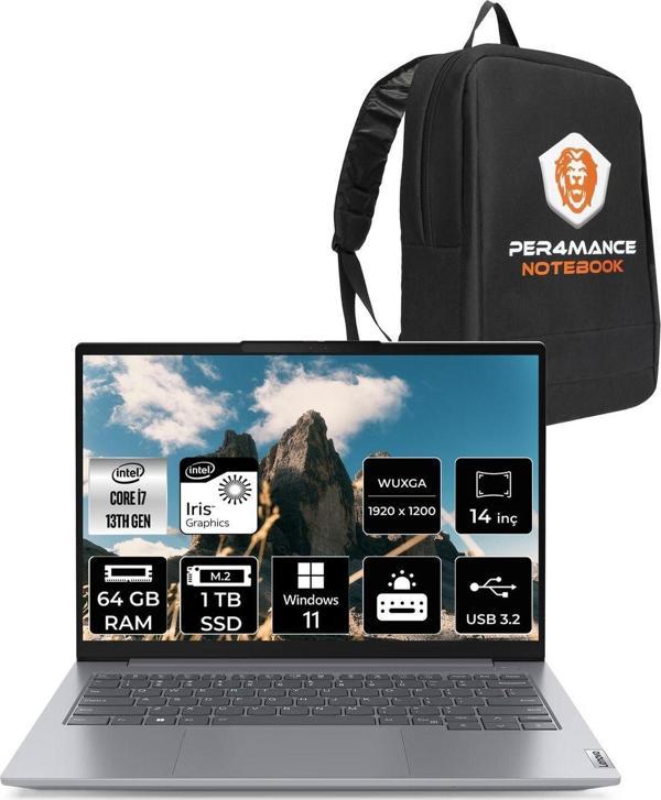 Lenovo Thinkbook 14 G6 İ7 13700H 64Gb Ddr5 1Tb Ssd 14'' Fhd+ W11P Dizüstü Bilgisayar & Per4 Çanta - Image 1