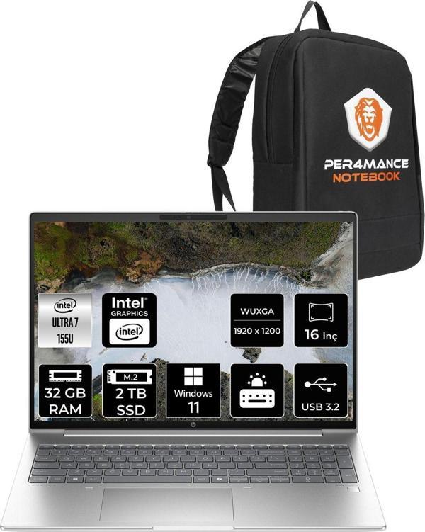 Hp Probook 460 İntel Core Ultra 7 155U 32Gb 2Tb Ssd 16'' Wuxga W11P A23Bcea & Per4 Çanta - Image 1