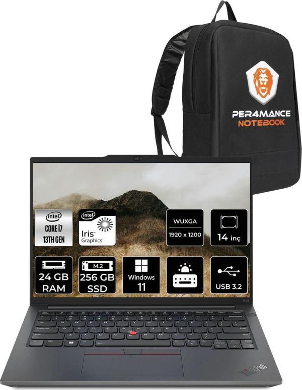 Lenovo Thinkpad E14 G5 İ7 1355U 24Gb 256Gb Ssd 14'' Wuxga W11Home Dizüstü Bilgisayar & Per4 Çanta - Image 1