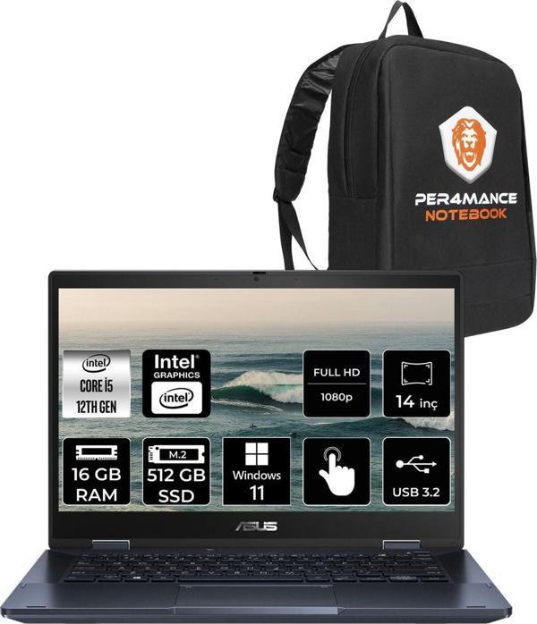 Asus Expertbook B3 Flip İ5 1235U 16Gb Ram 512Gb Ssd 14" Fhd W11P Dokunmatik Bilgisayar & Per4 Çanta - Image 1