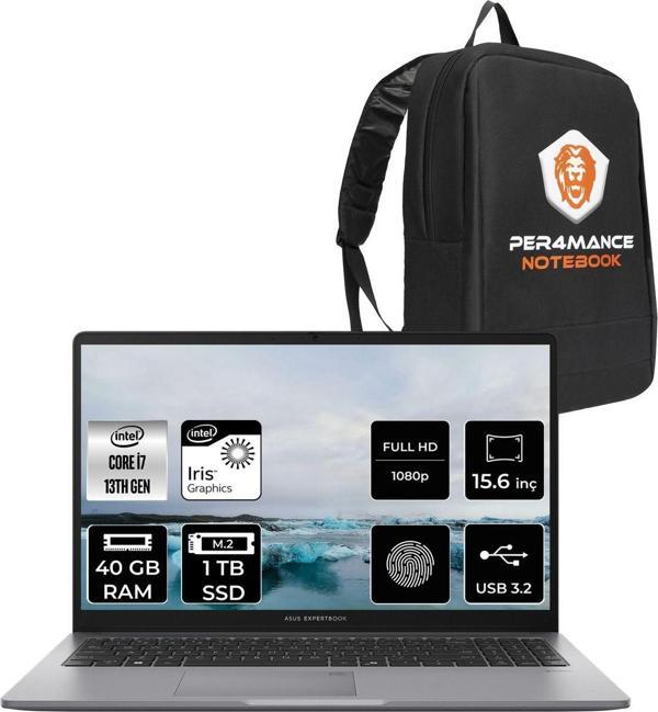 Asus Expertbook P1 P1503 İ7 13700H 40Gb Ddr5 1Tb Ssd 15.6" Fhd Freedos & Per4 Çanta - Image 1