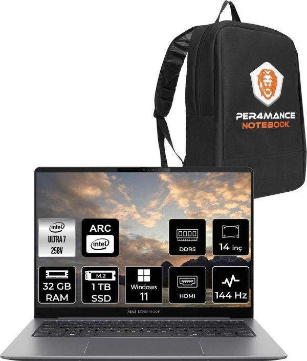 Asus Expertbook P5 Intel Core Ultra 7 258V 32Gb 1Tb Ssd 14" Qhd+ 144Hz W11P & Per4 Çanta - Image 1