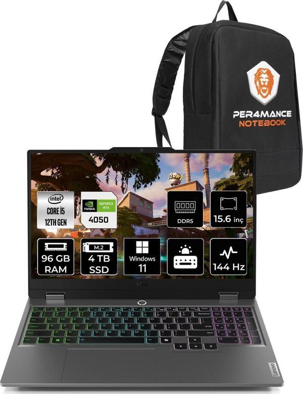 Lenovo Loq  İ5-12450Hx 96Gb 4Tb Ssd Rtx4050/6Gb 15.6" Fhd 144Hz W11H & Per4 Çanta - Image 1