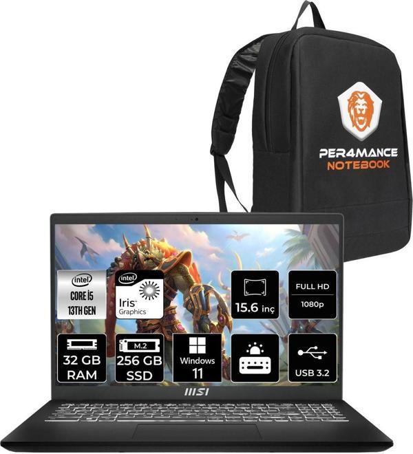 Msı Modern 15 F13Mg İ5 1335U 32Gb 256Gb Ssd 15.6" Fhd 60Hz W11P Taşınabilir & Per4 Çanta Uyumlu - Image 1