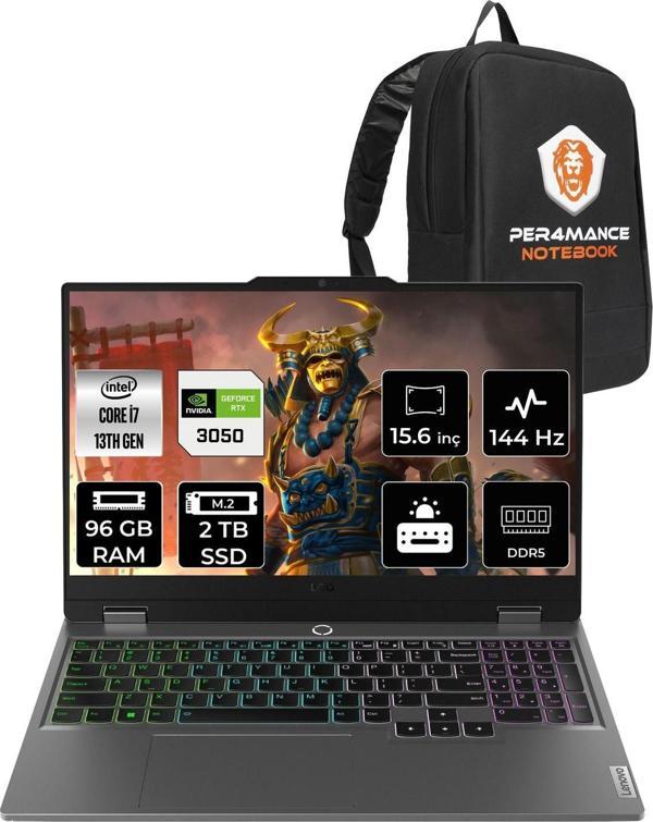 Lenovo Loq  İ7-13650Hx 96Gb 2Tb Ssd Rtx3050/6Gb 15.6" Fhd 144Hz Fdos 83Dv00G5Tr & Per4 Çanta - Image 1