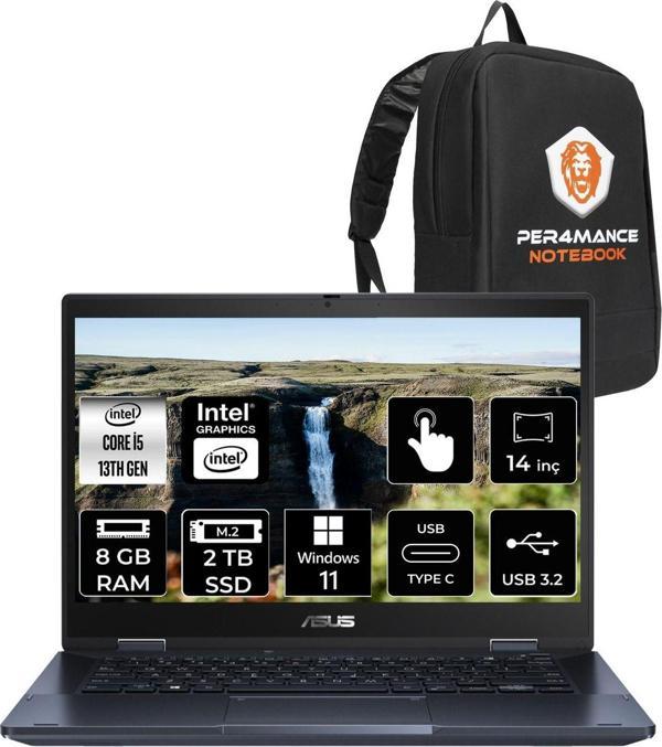 Asus Expertbook B3 Flip İ5 1335U 8Gb Ram 2Tb Ssd 14" Fhd W11H Dokunmatik Bilgisayar & Per4 Çanta - Image 1