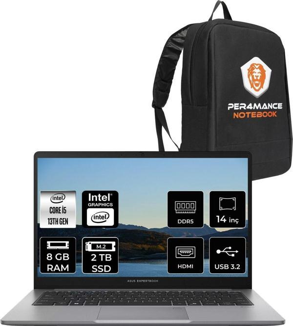 Asus Expertbook P1 Intel Core İ5 13420H 8Gb 2Tb Ssd 14" Fhd Fdos Taşınabilir Bilgisayar & Per4 Çanta - Image 1