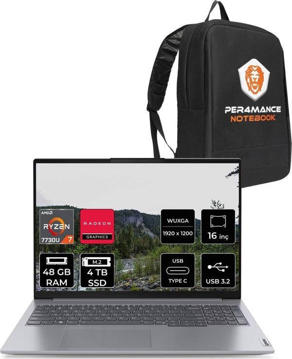 Lenovo Thinkbook 16 G6 R7 7730U 48Gb 4Tb Ssd 16'' Wuxga Fdos Dizüstü Bilgisayar & Per4 Çanta - Image 1