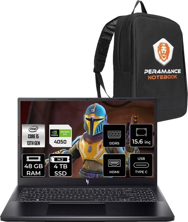 Acer Nitro V15 İ5-13420H 48Gb 4Tb Ssd Rtx4050/6Gb 15.6'' Fhd 144Hz Fdos & Per4 Çanta - Image 1
