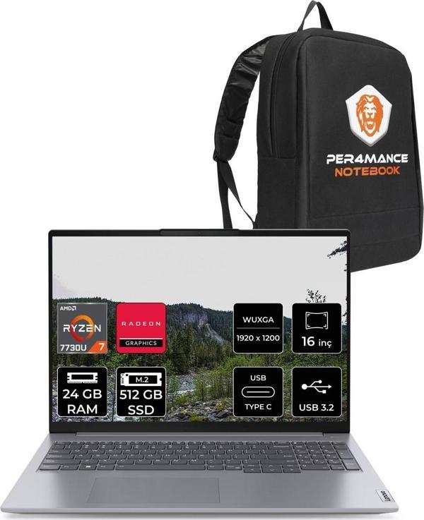 Lenovo Thinkbook 16 G6 R7 7730U 24Gb 512Gb Ssd 16'' Wuxga Fdos Dizüstü Bilgisayar & Per4 Çanta - Image 1