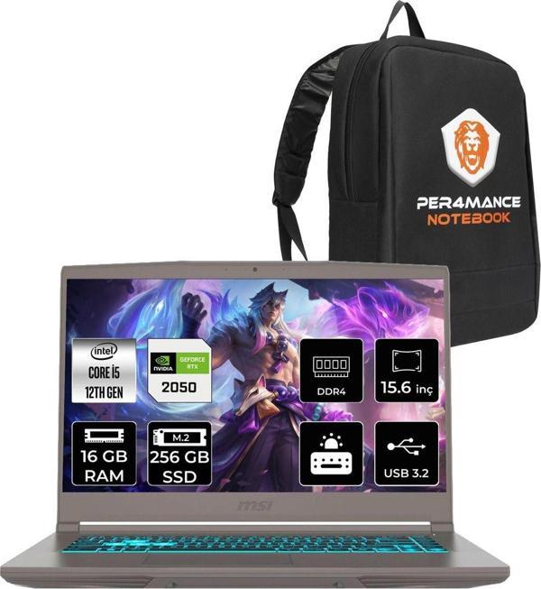 Msı Thin 15 İ5 12450H 16Gb 256Gb Ssd Rtx2050/4Gb 15.6" Fhd 144Hz Fdos B12Ucx20Tr & Per4 Çanta - Image 1
