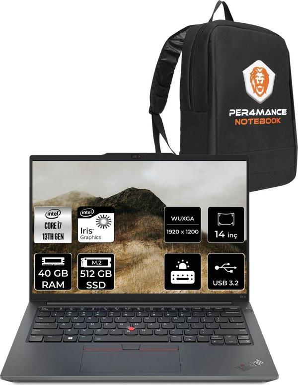 Lenovo Thinkpad E14 G5 İ7 1355U 40Gb 512Gb Ssd 14'' Wuxga Fdos Dizüstü Bilgisayar & Per4 Çanta - Image 1