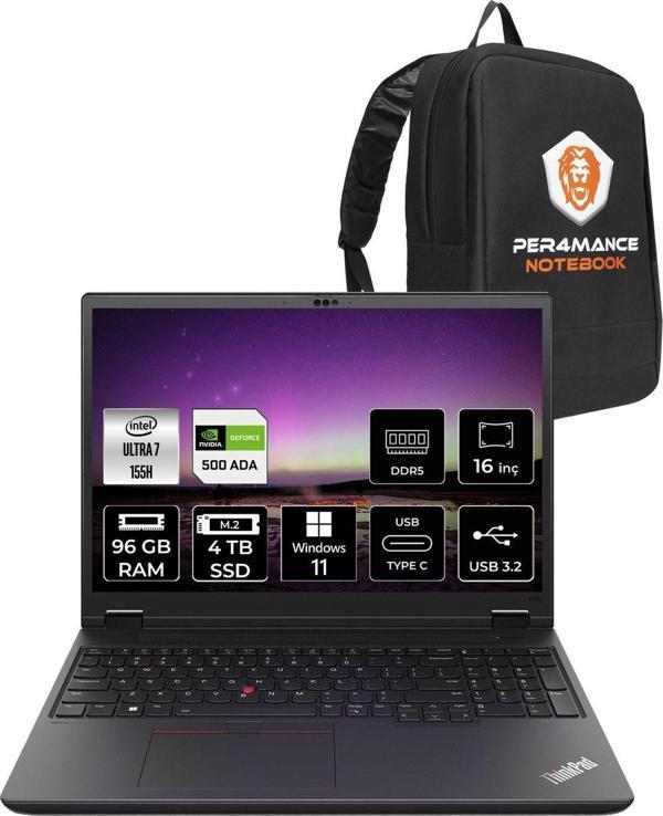 Lenovo Thinkpad P16S G3 U7 155H 96Gb 4Tb Ssd Rtx500Ada 16'' Wuxga W11P İş İstasyonu & Per4 Çanta - Image 1