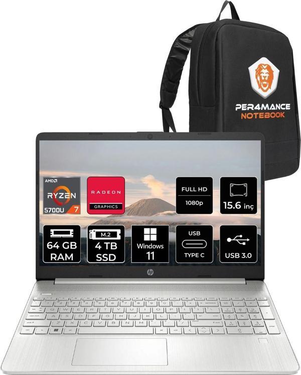 Hp 15S-Eq2000Nt R7 5700U 64Gb Ram 4Tb Ssd 15.6'' Full Hd W11H Dizüstü Bilgisayar & Per4 Çanta - Image 1