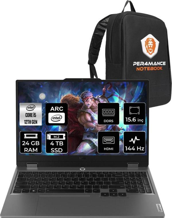 Lenovo Loq  İ5-12450Hx 24Gb 4Tb Ssd A530M/4Gb 15.6" Fhd 144Hz Fdos 83Fq000Utr & Per4 Çanta - Image 1