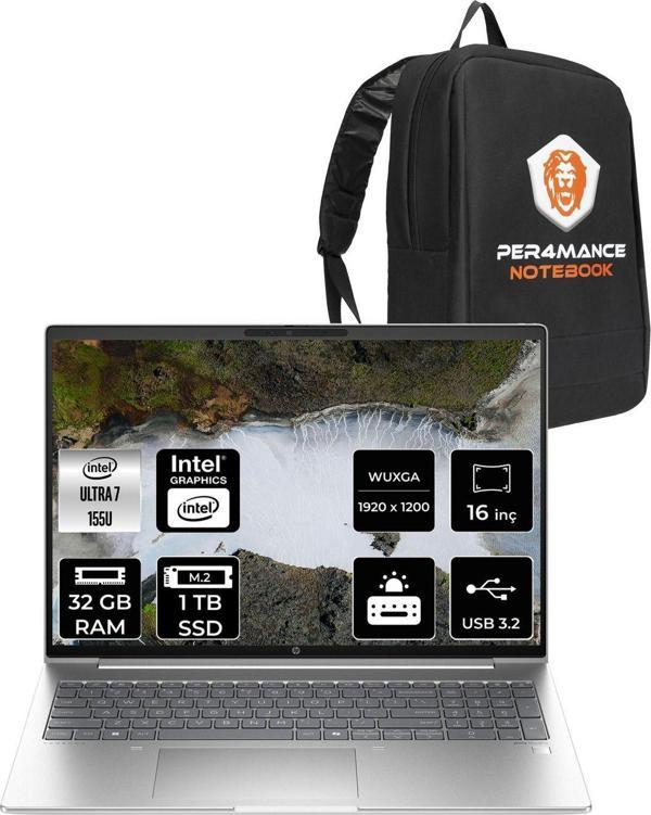 Hp Probook 460 İntel Core Ultra 7 155U 32Gb 1Tb Ssd 16'' Wuxga Fdos A23Bcea & Per4 Çanta - Image 1