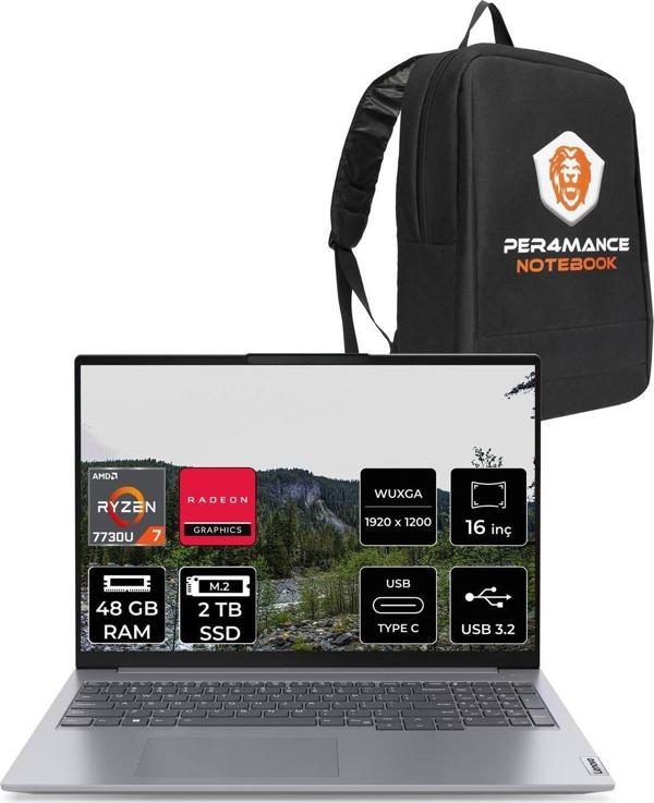 Lenovo Thinkbook 16 G6 R7 7730U 48Gb 2Tb Ssd 16'' Wuxga Fdos Dizüstü Bilgisayar & Per4 Çanta - Image 1