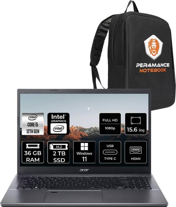 Acer Aspire 5 İ5 12450H 36Gb Ram 2Tb Ssd 15.6'' Fhd W11P Taşınabilir Bilgisayar & Per4 Çanta - Image 1