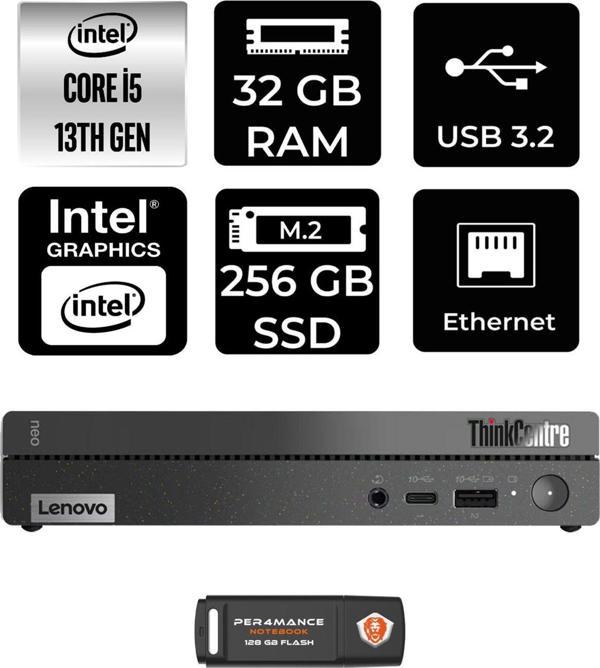 Lenovo Thinkcentre 50Q Gen 4 İ5-13420H 32Gb Ram 256Gb Ssd Fdos 12Ln0048Tr Mini Pc & Per4 Bellek - Image 1